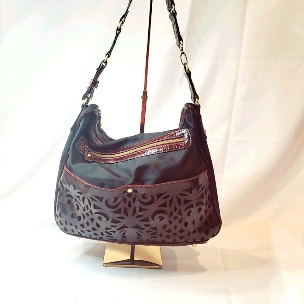 SONDRA ROBERTS Patent Leather and Nylon Purse